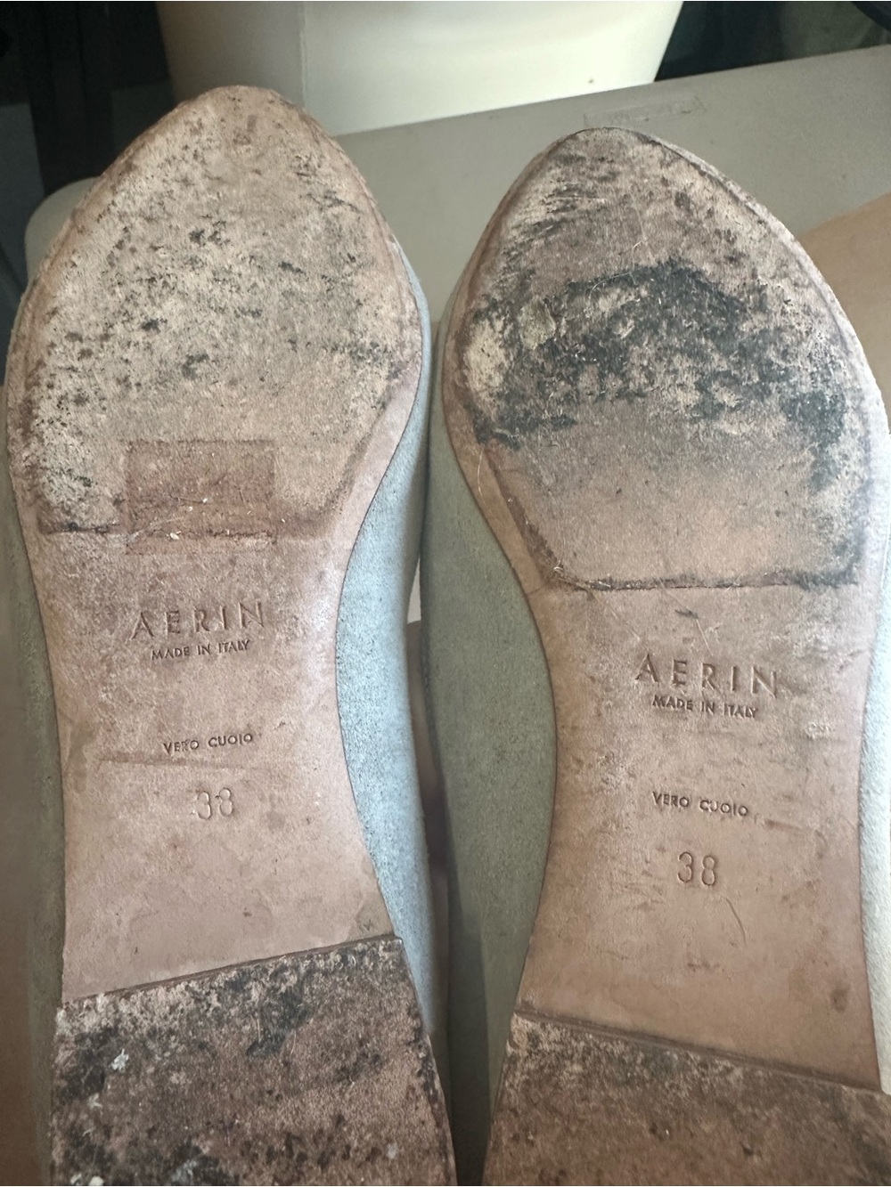 Aerin Suede Pointed Flats in Light Gray
